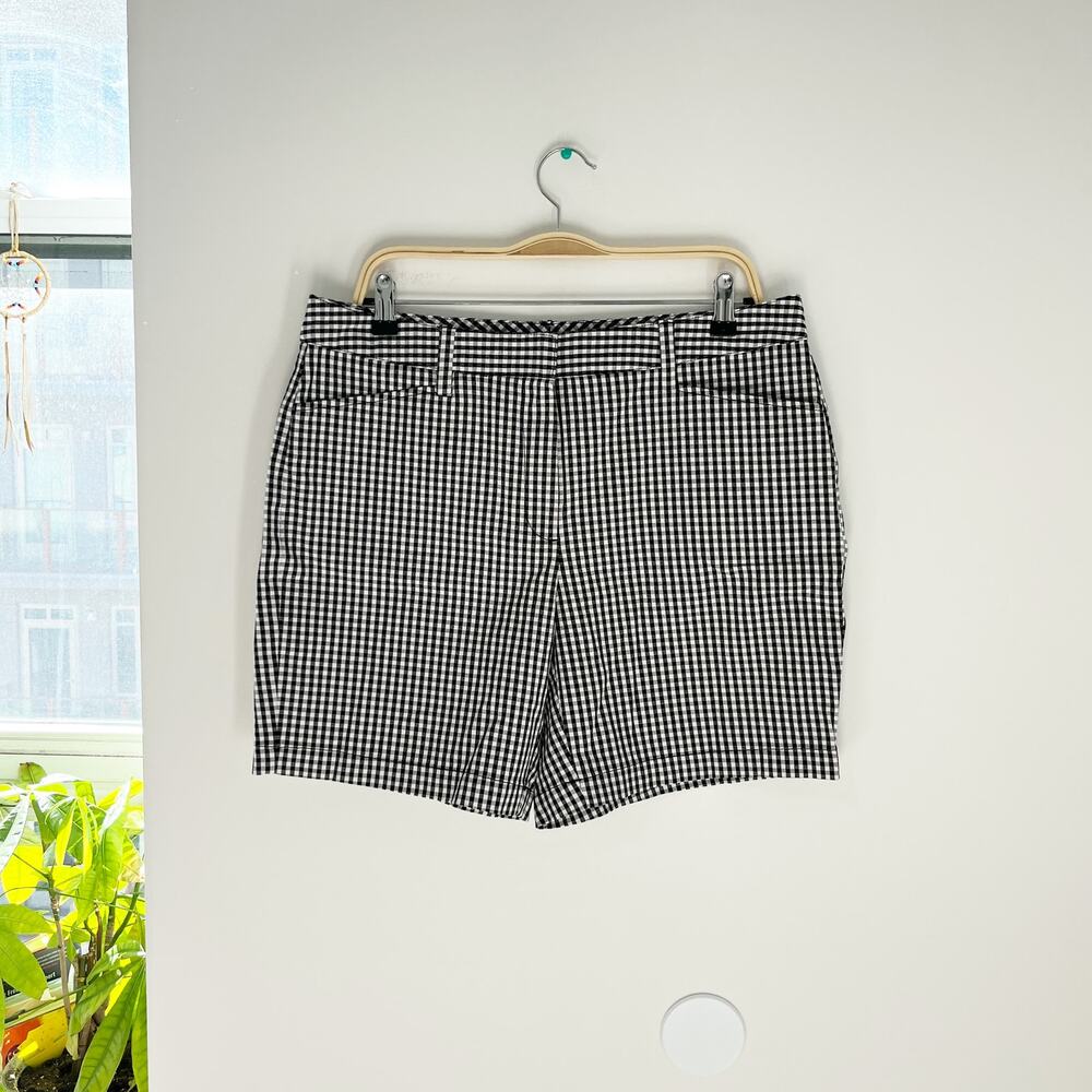NEW Lands' End Black Gingham Plaid Print Cargo Shorts Size 12